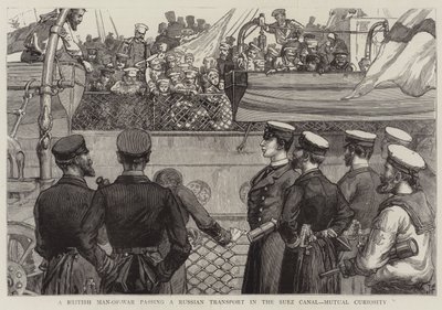 A British Man-of-War passing a Russian Transport in the Suez Canal, Mutual Curiosity by Joseph Finnemore